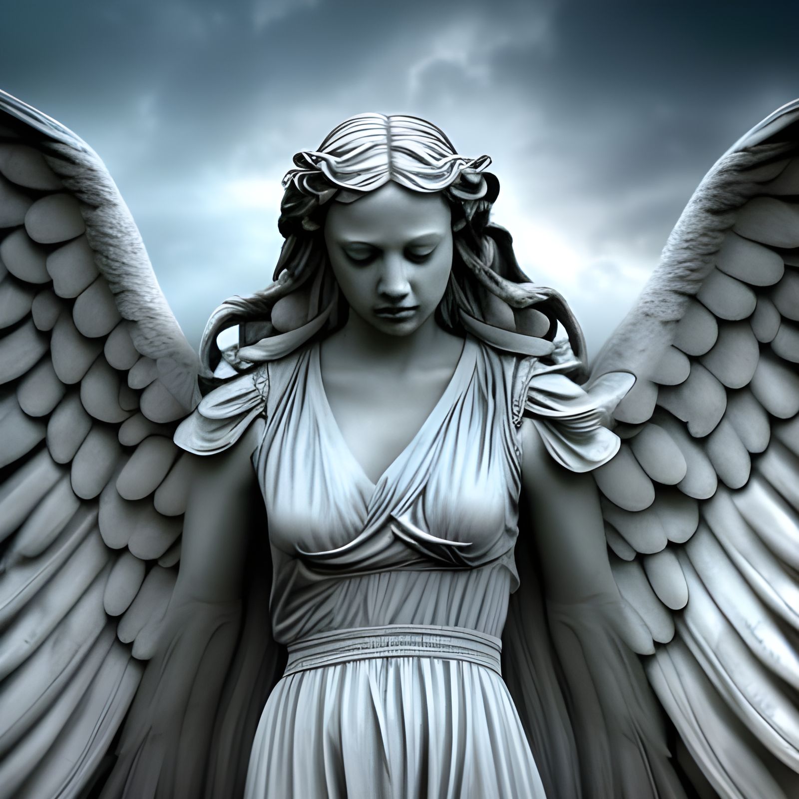 Hyperdetailed Weeping Angel Statue in Glowing Sky