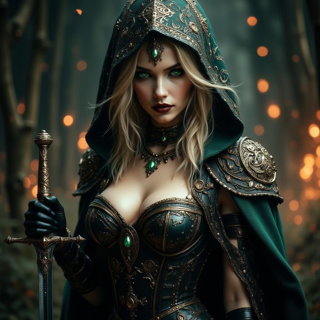 Hyper-Realistic Rogue Assassin with Emerald Eyes