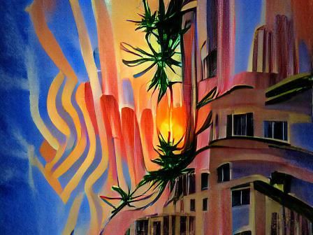 Art Deco Marijuana Leaf Sunset in Acrylic