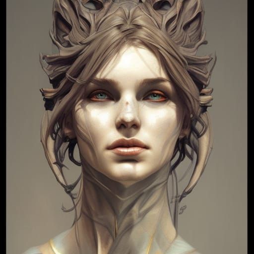Detailed Portrait of a Female Gargoyle in Art Nouveau Style