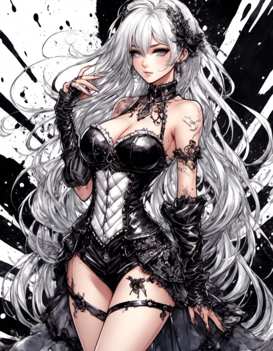 Anime Corset in Watercolor Ink Splatter Art