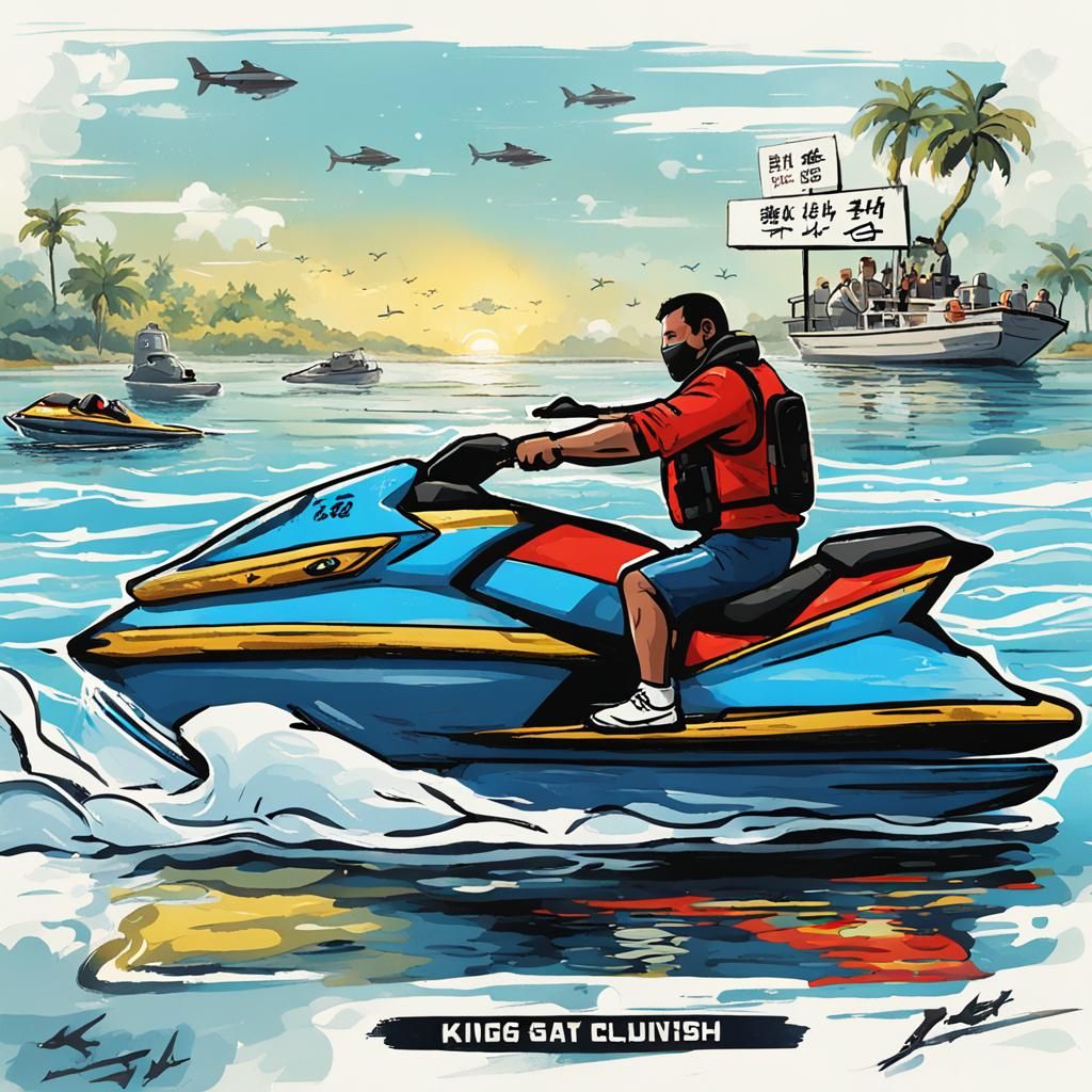 King on Jet Ski Meets Young Man at Sea