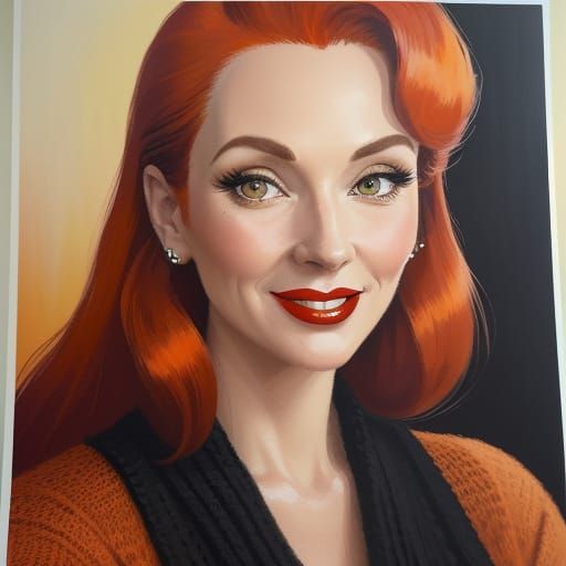 Pin-Up Redhead Woman in Vintage Poster Style