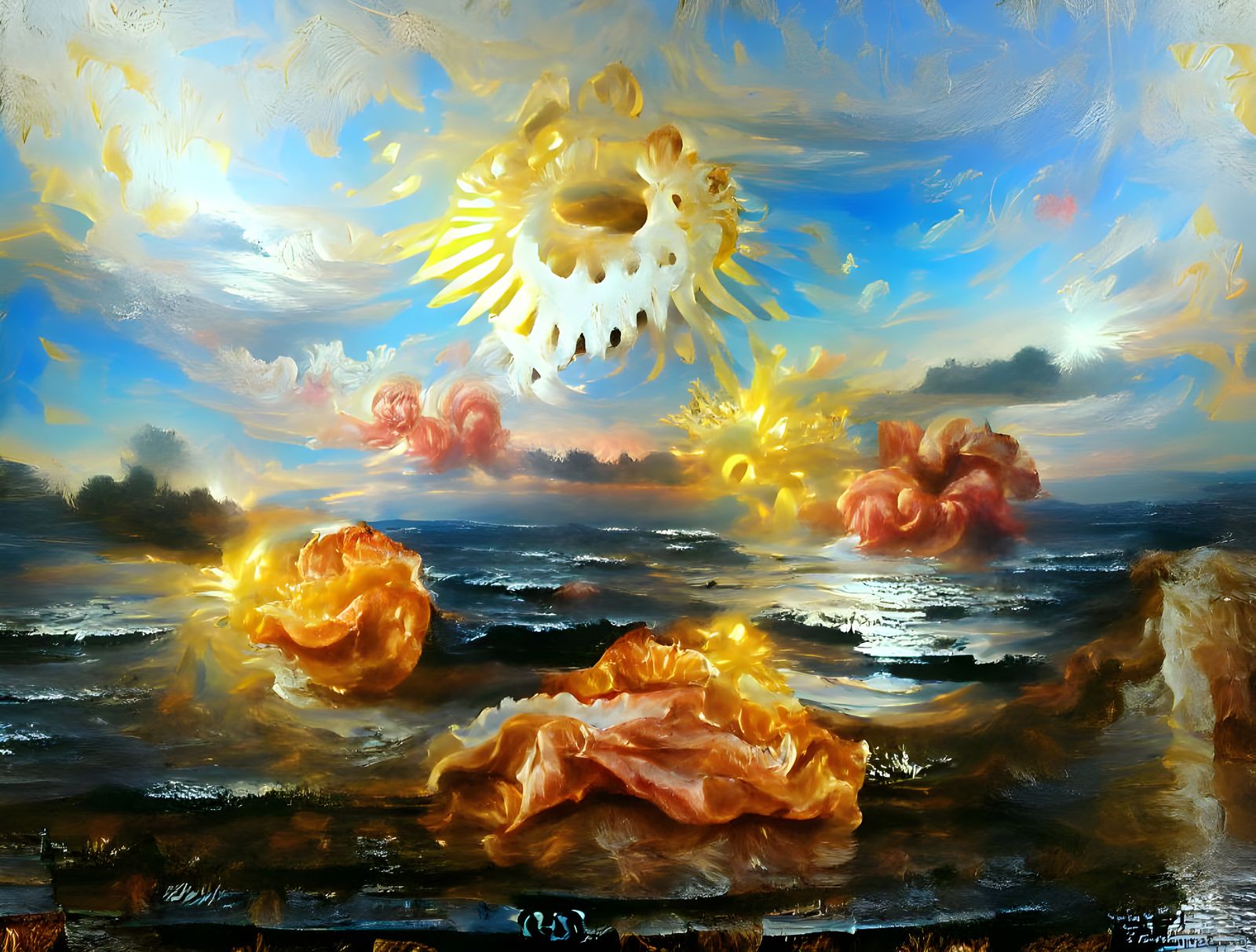 Radiant Sunrise Over Ocean in Rococo Style