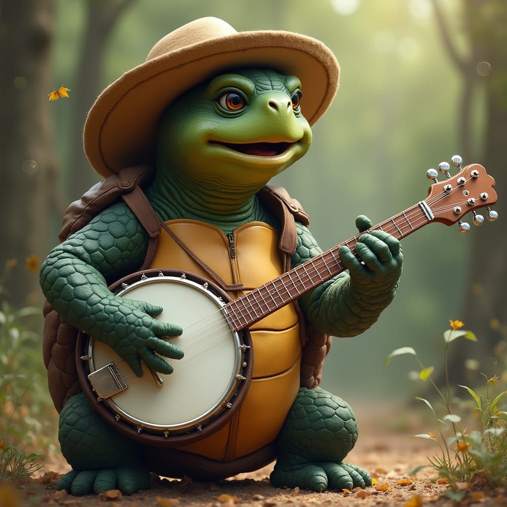 A Turtle Sings Country with a Banjo