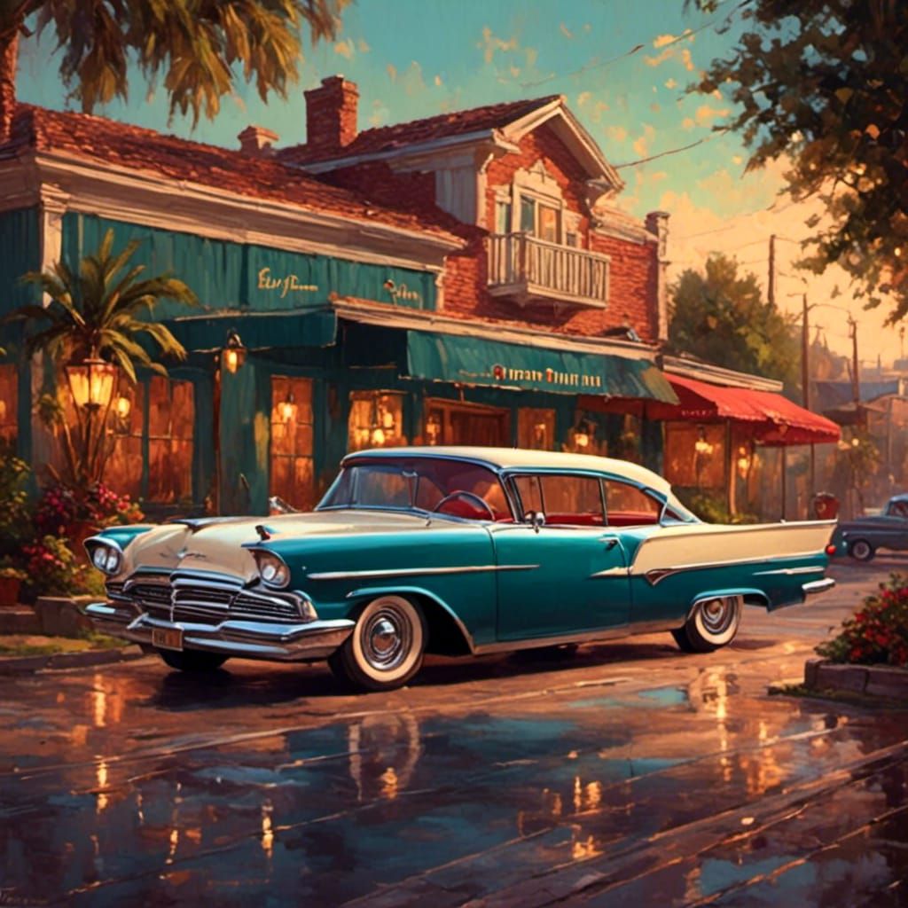 Vintage 1957 Plymouth in Retro Rockabilly Style