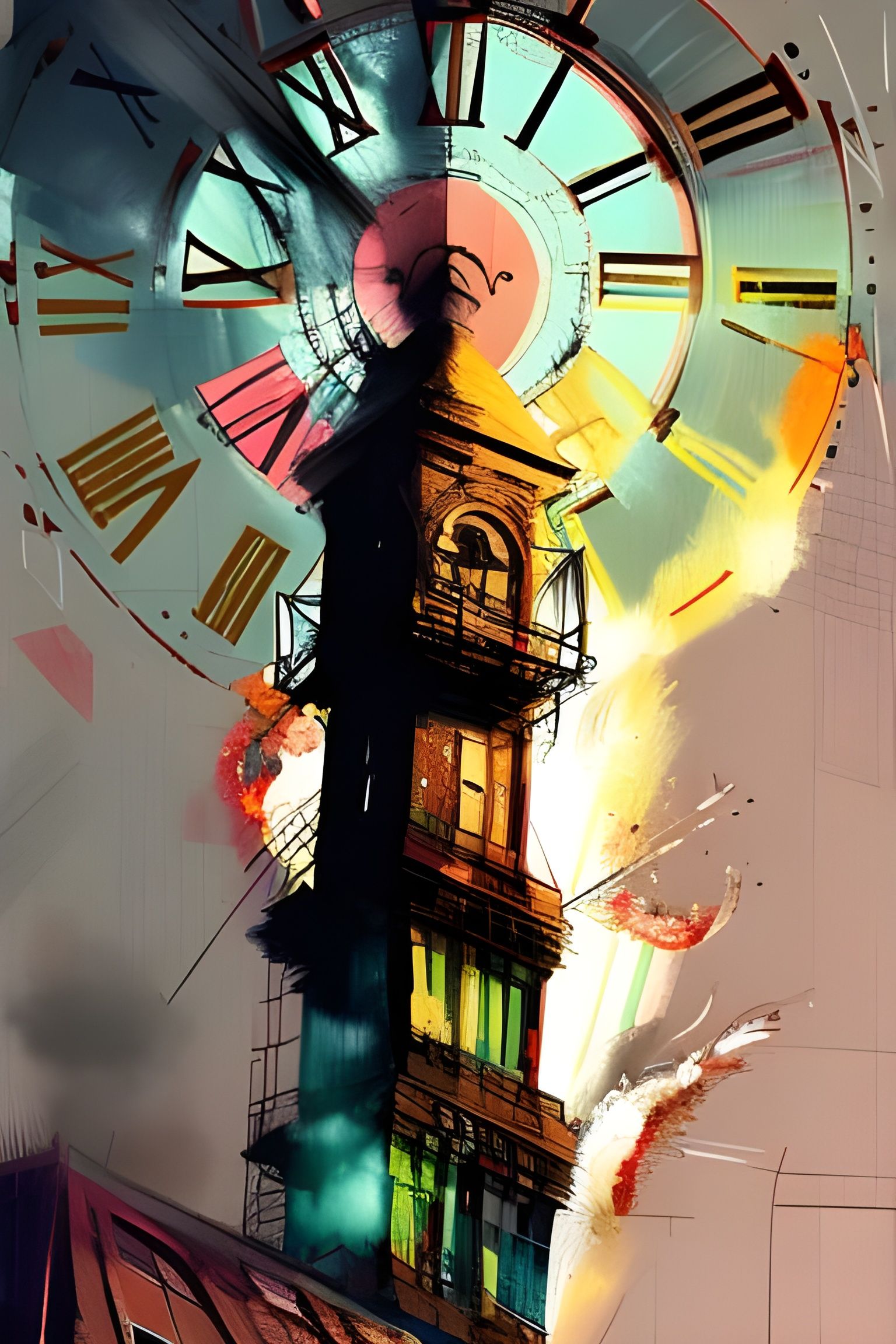 Exploding Clocktower Digital Illustration