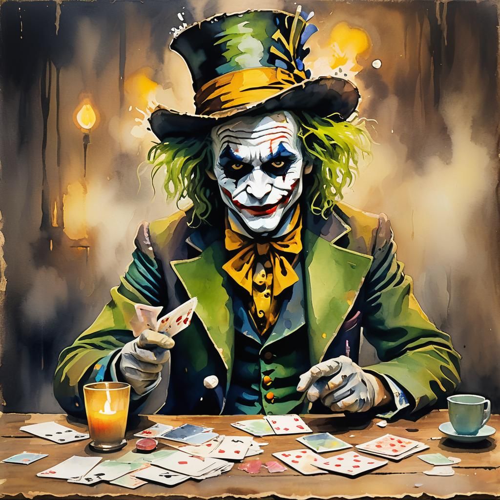 Moody Mad Hatter as the Joker in Post-Impressionist Watercol...