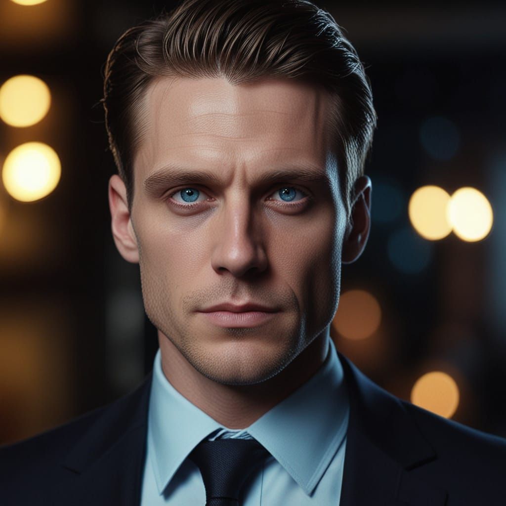 Photorealistic Portrait of a Man in Black Suit