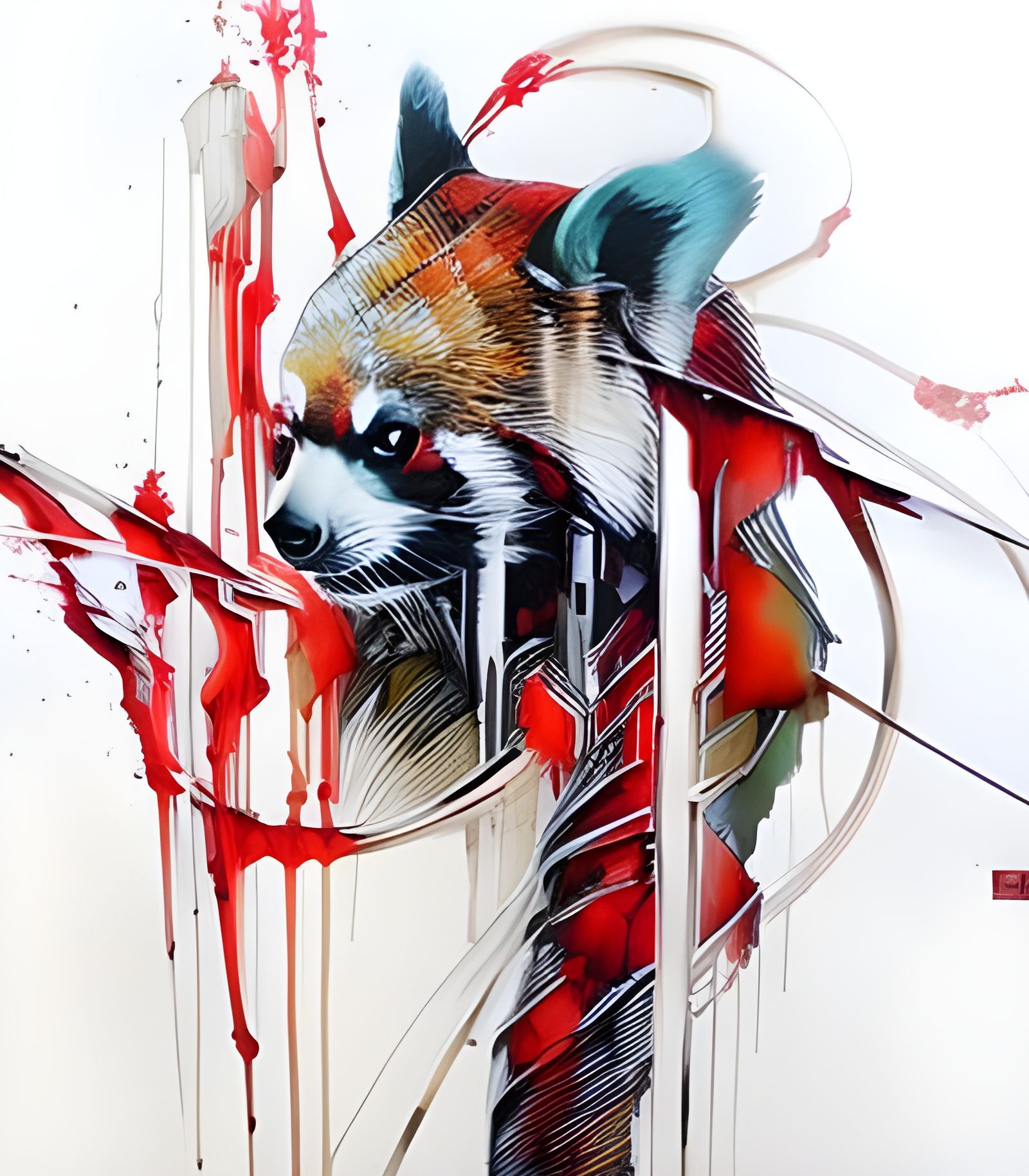 Red Panda Portrait as Colorful Splash Art