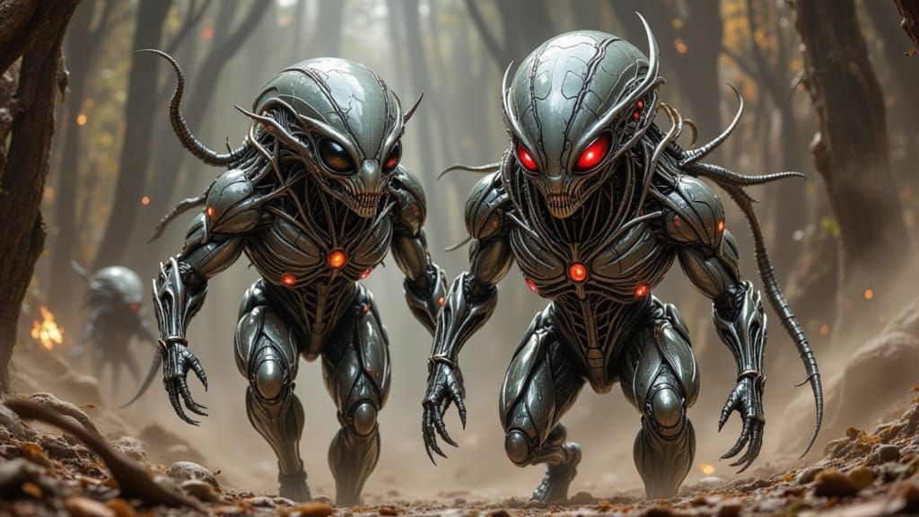 Alien Warriors in Dynamic Action Pose