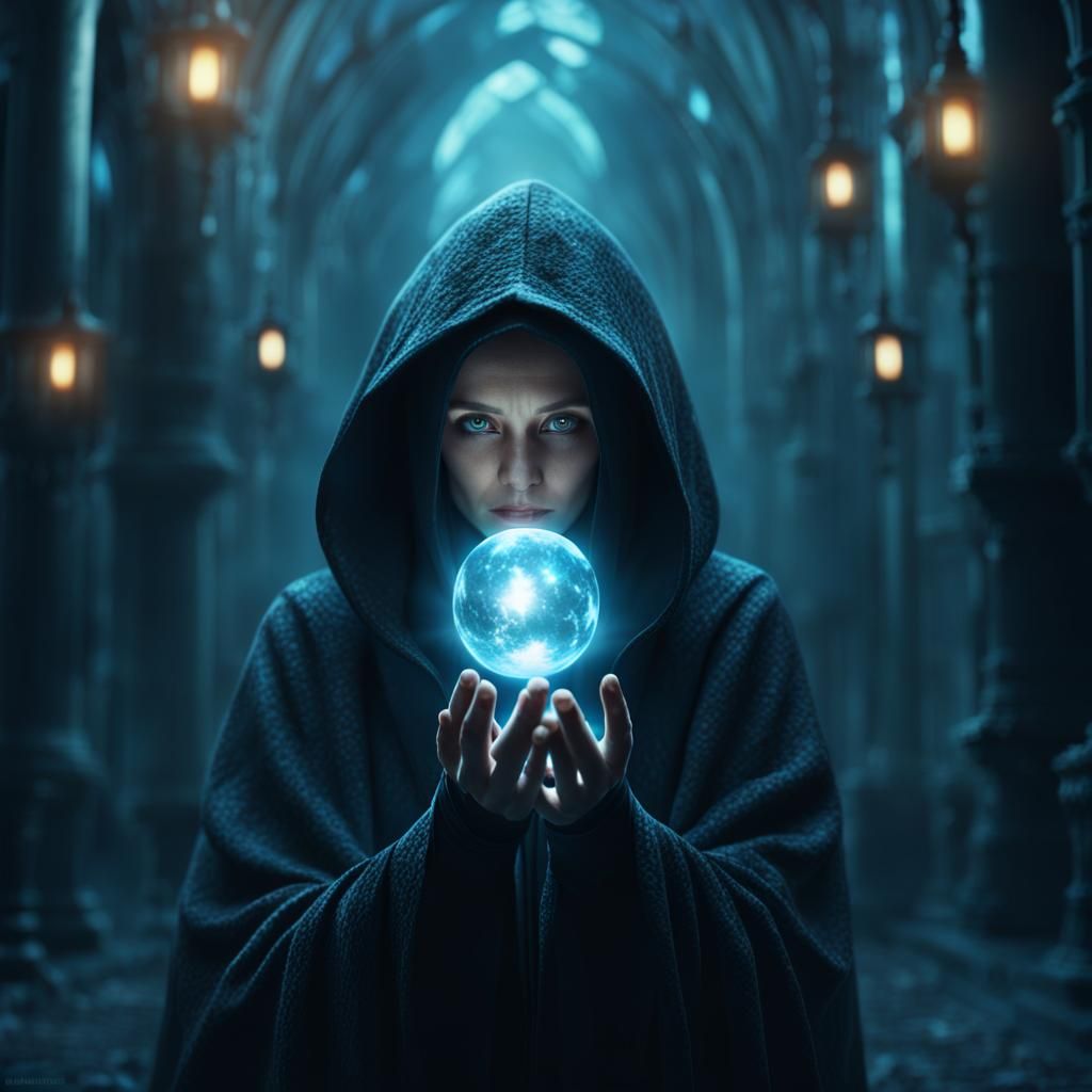 Cloaked Woman with Glowing Orb: Digital Matte Painting