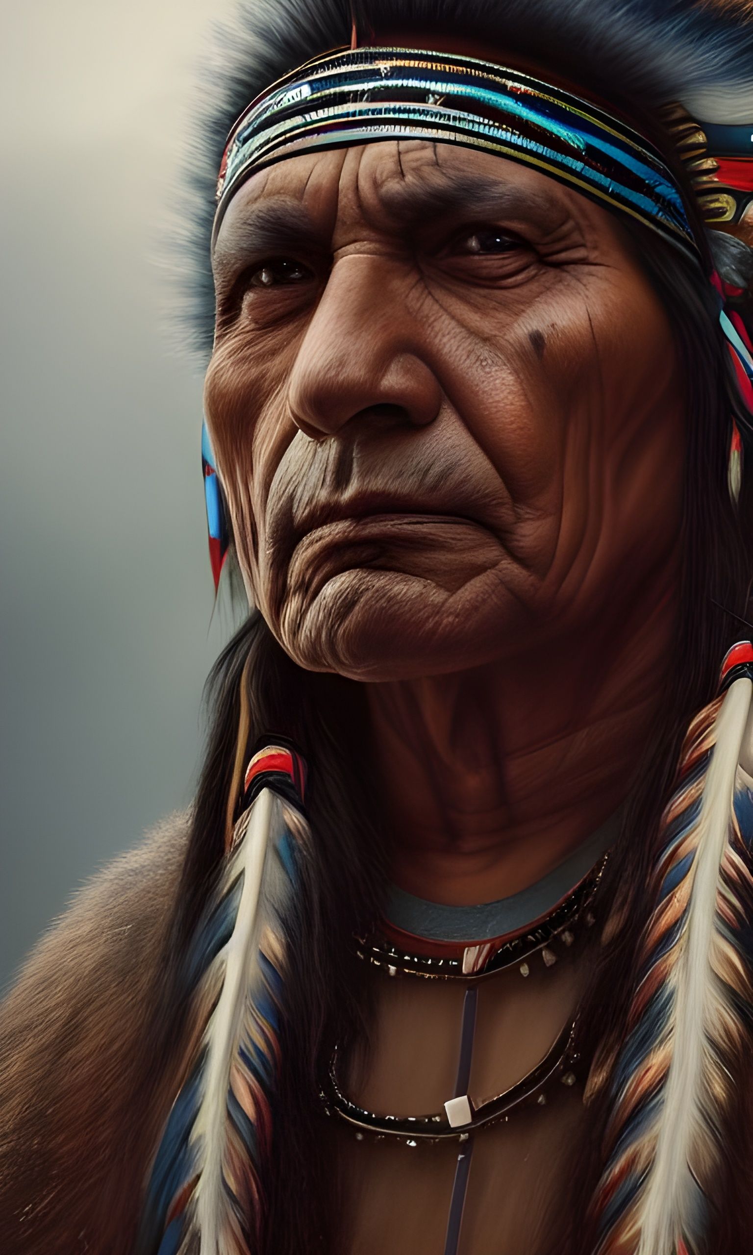 Native American Chief Portrait in Hyperrealistic Style
