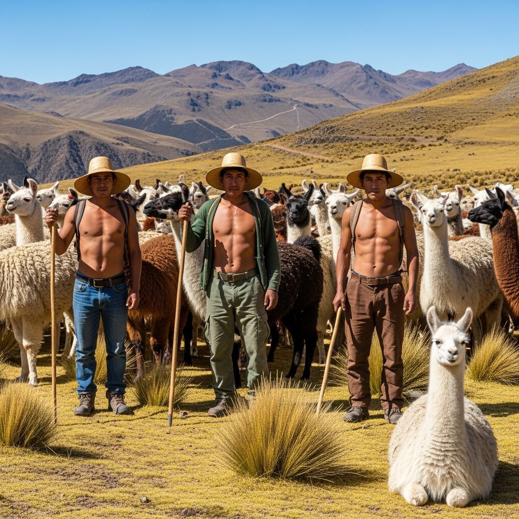 Shepherds and Herd in High Andean Valley