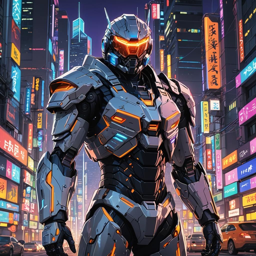 Futuristic Anime Character in Neon Cityscape