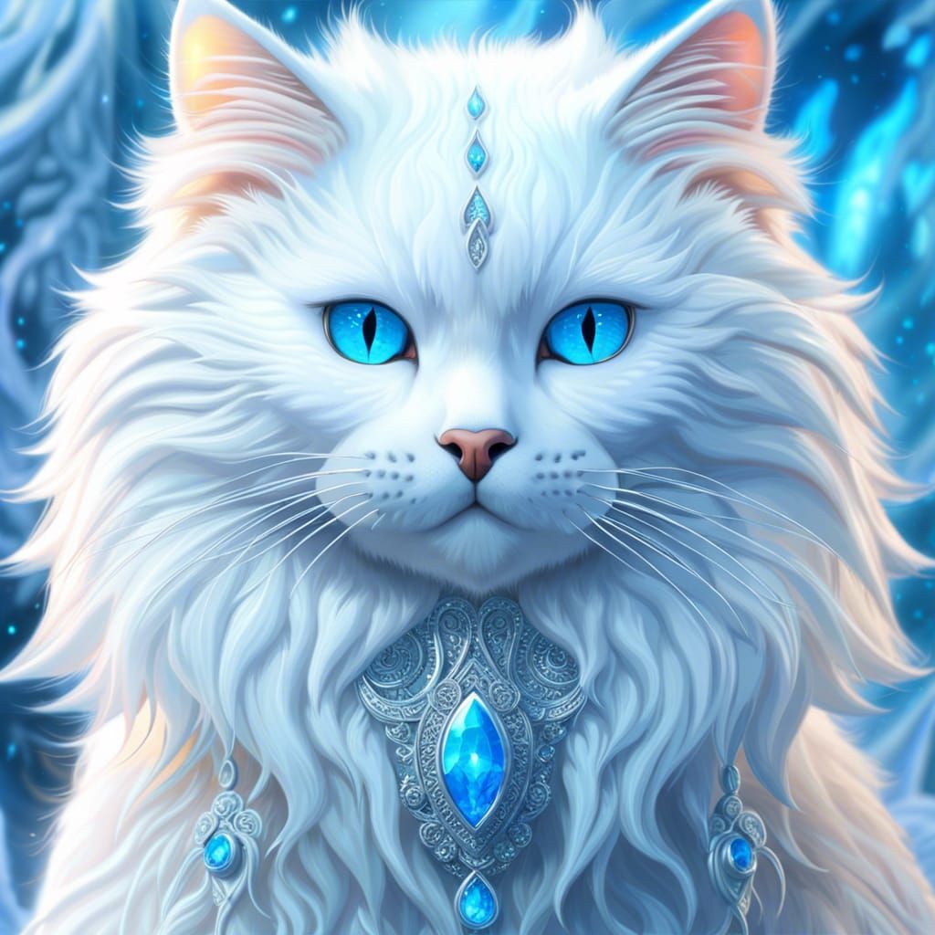 Icy White Cat with Intense Blue Eyes