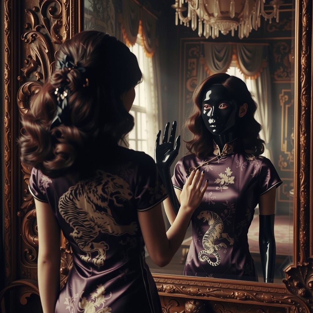 Pre-Raphaelite Woman and Distorted Reflection