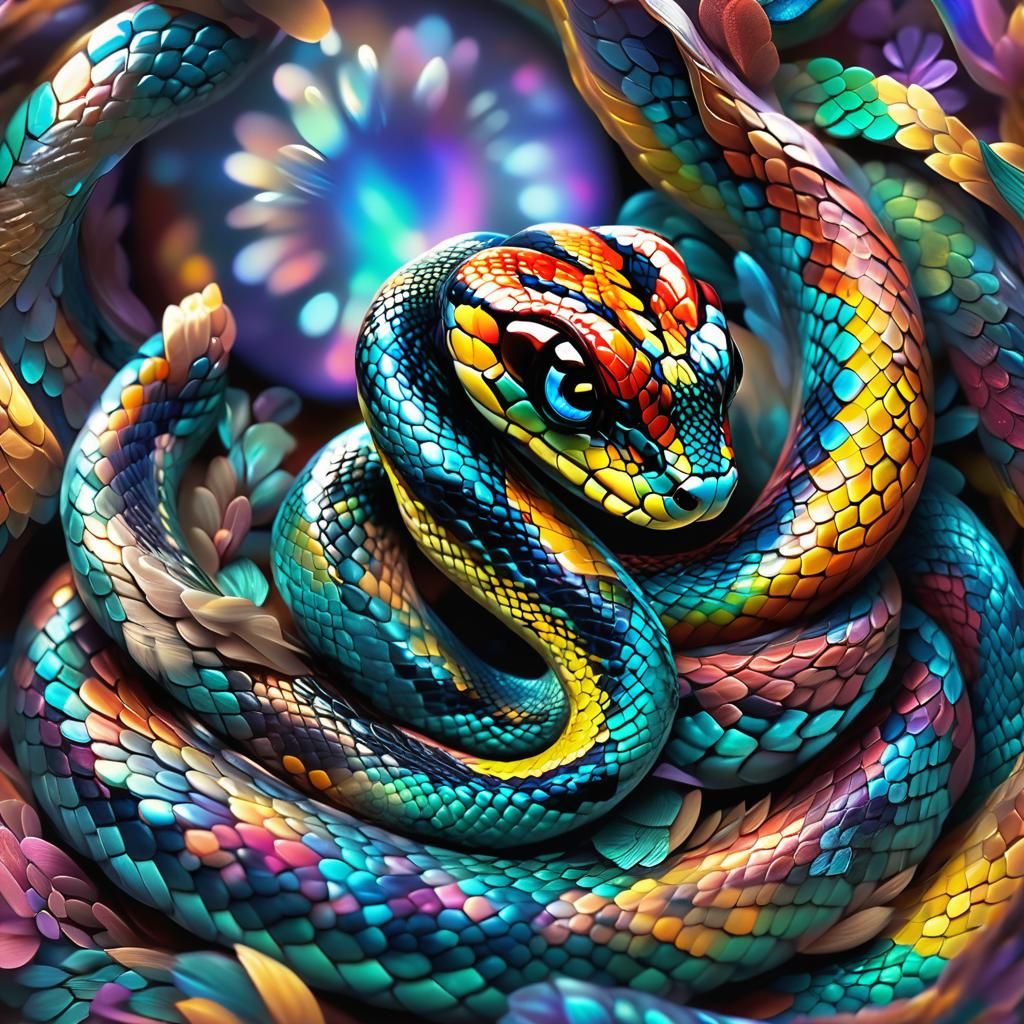 Colorful Baby Snake in Hyper-Realistic Digital Art