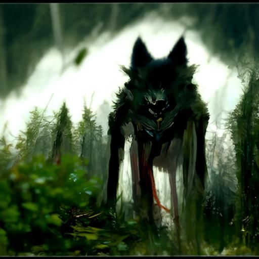 Sinister Wolf in Forest, Greg Rutkowski Style