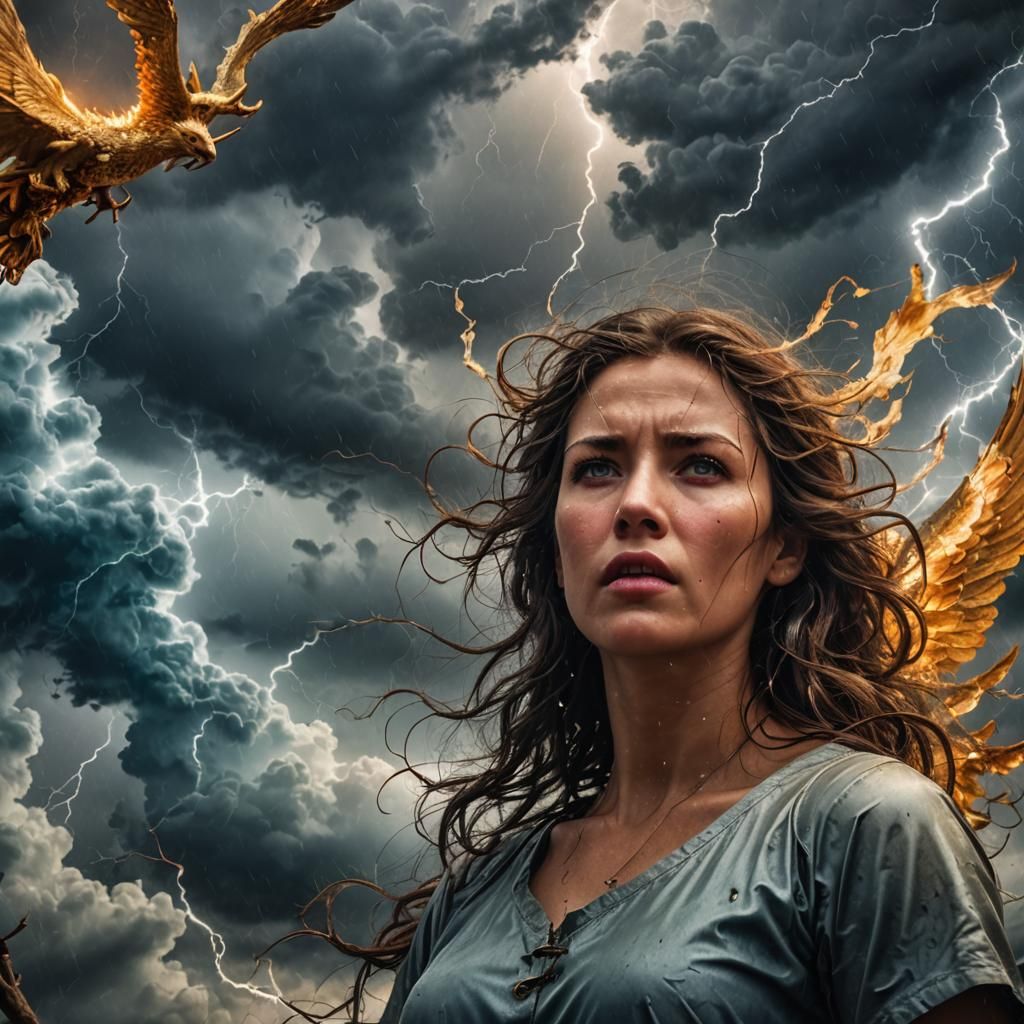 Angels Mitigating a Storm in Hyperrealistic Style