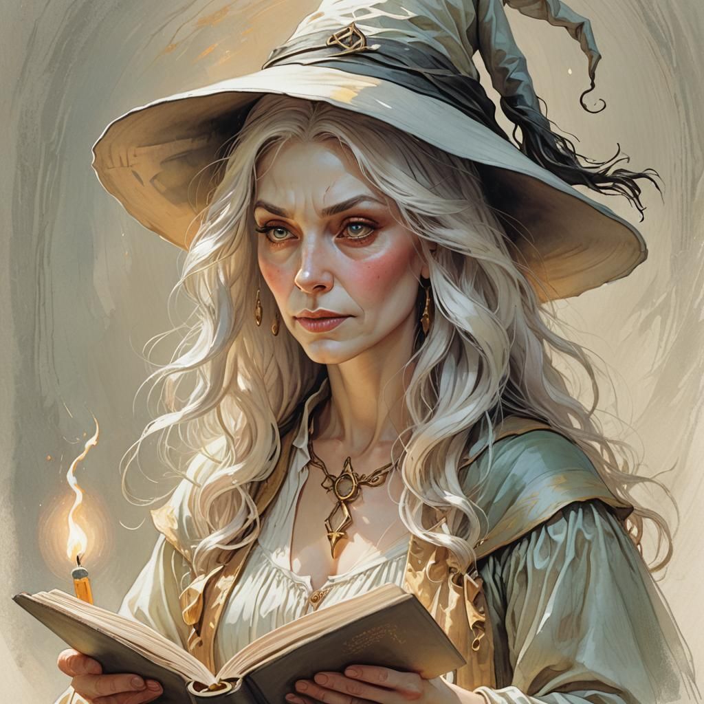 Enchanting Witch Reading a Book in Imaginative Realism