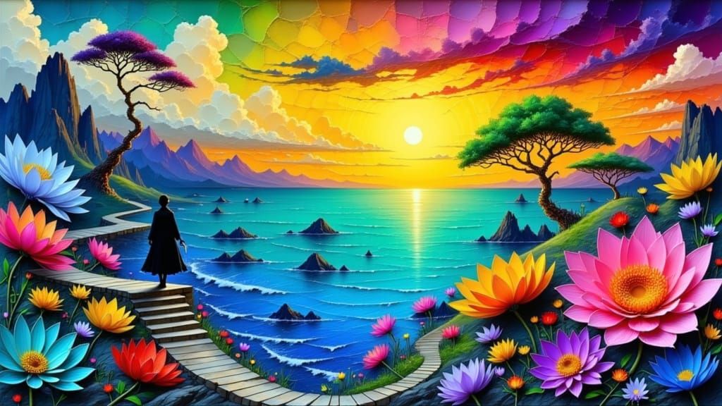 Ethereal Rainbow Landscape in a Concept Art Style