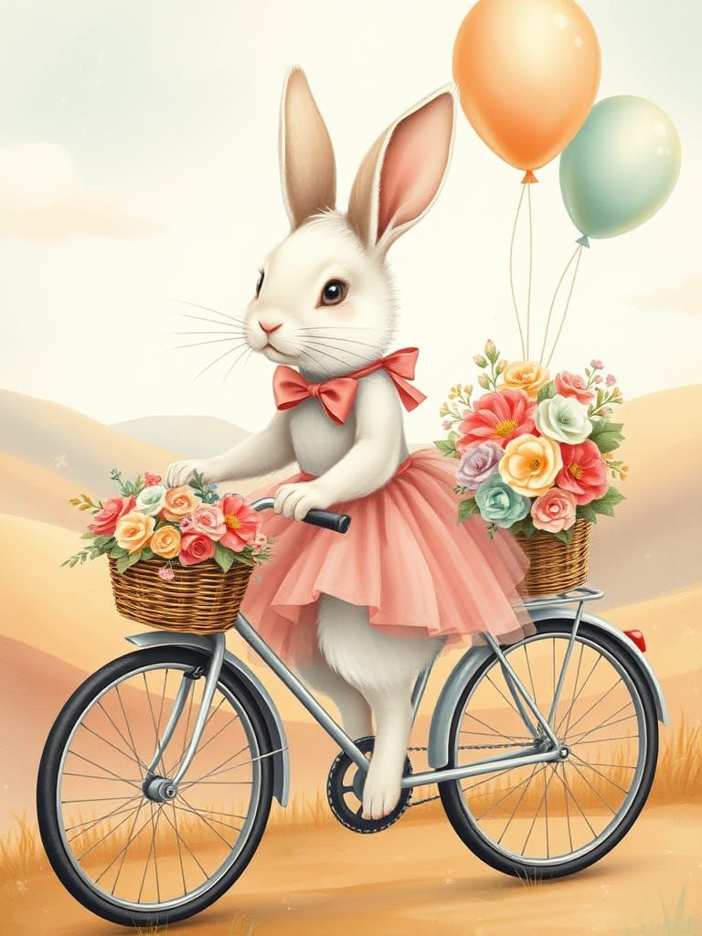 Enchanting Rabbit in Vintage Bicycle Scene