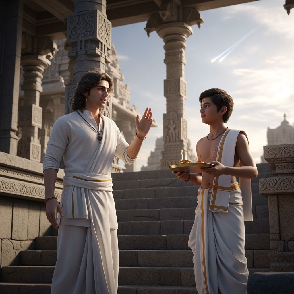 Urgent Plea at Ancient Temple Steps in 3D Realism