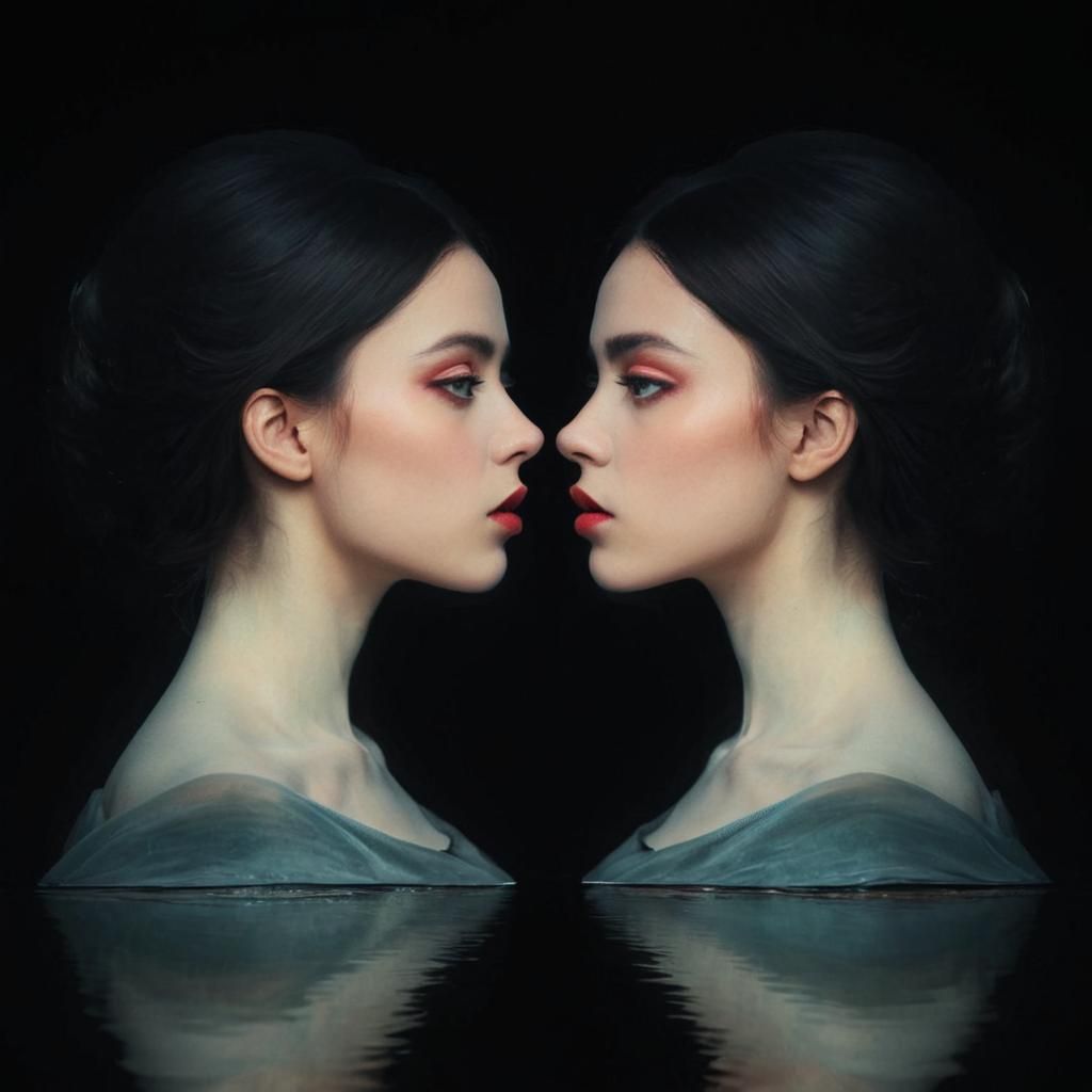 Surreal Reflection Kiss in Romanticism Style