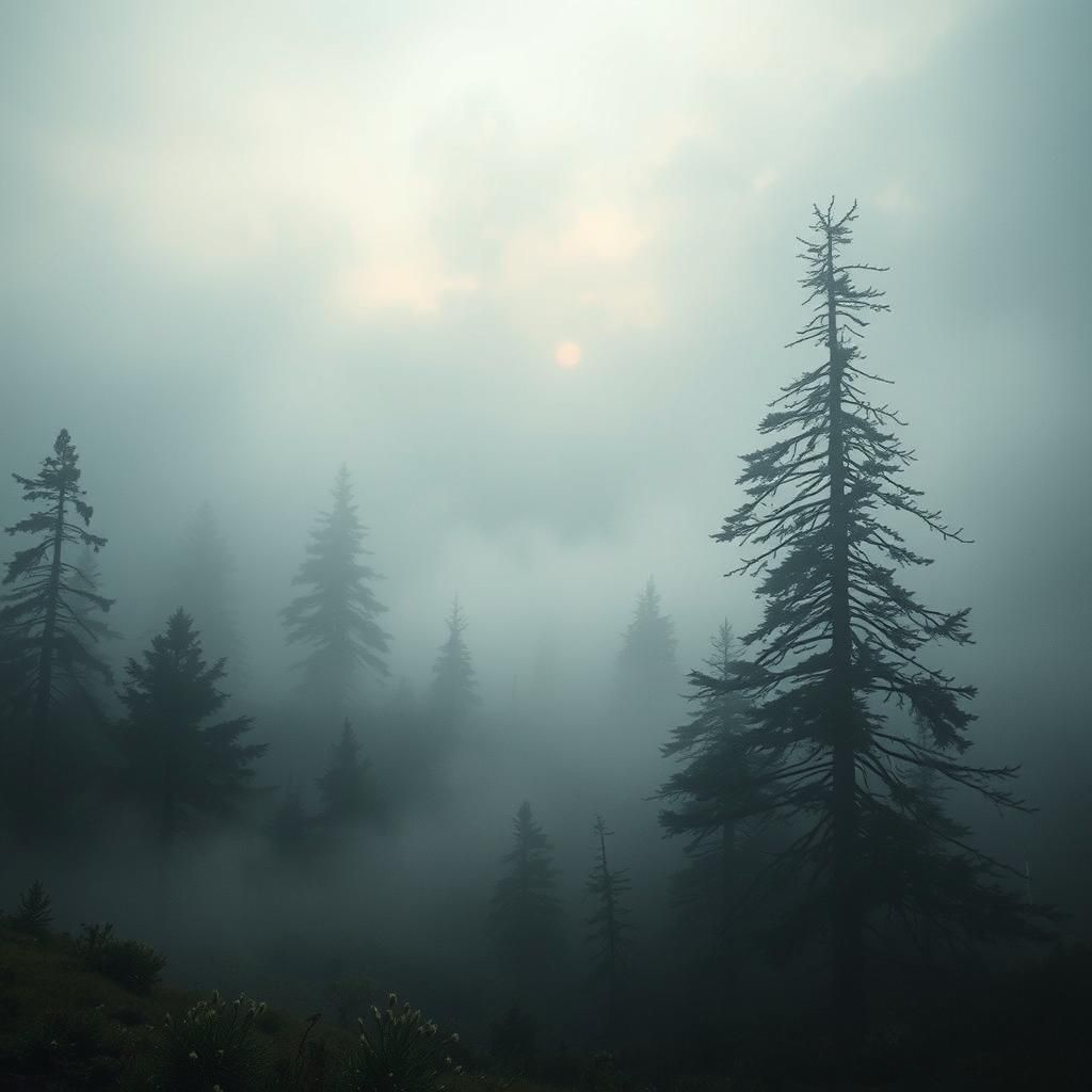 Misty Wilderness Landscape at Dawn in Atmospheric Style