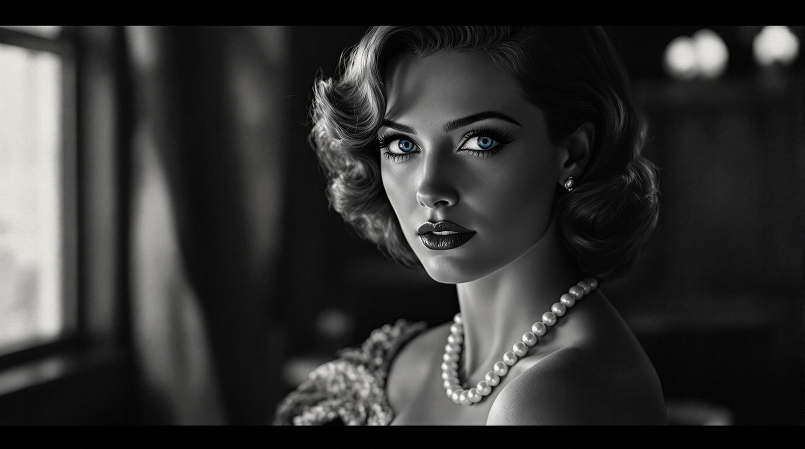 Vintage Hollywood Actress with Blue Eyes