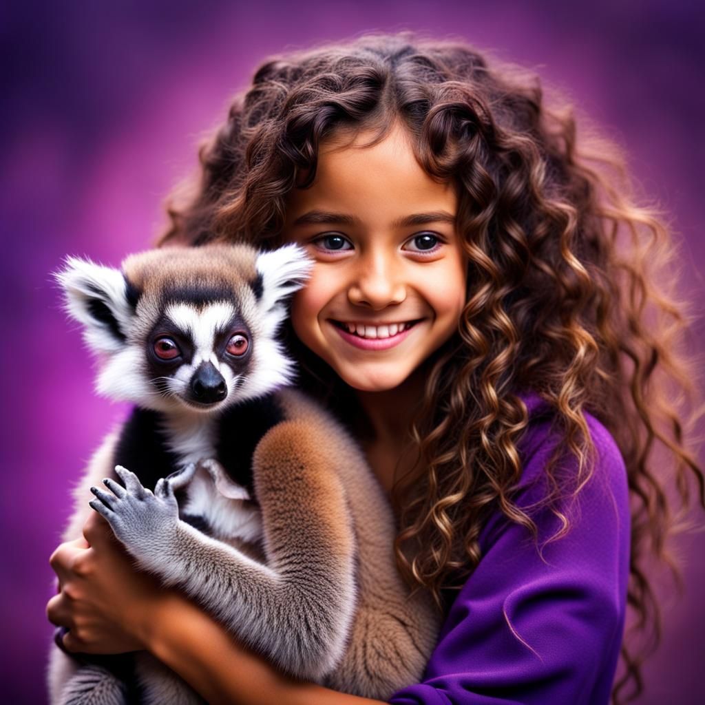 Girl Holding a Lemur Portrait