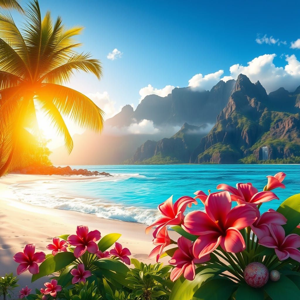 Idyllic Hawaiian Paradise with Majestic Volcanic Landscape