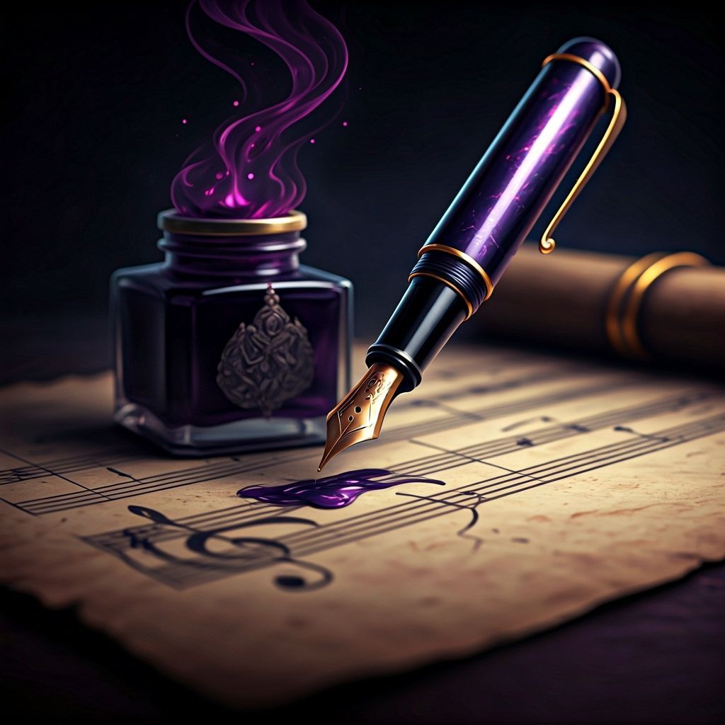 Purple Ink Fountain Pen Drawing in Dark Fantasy Style