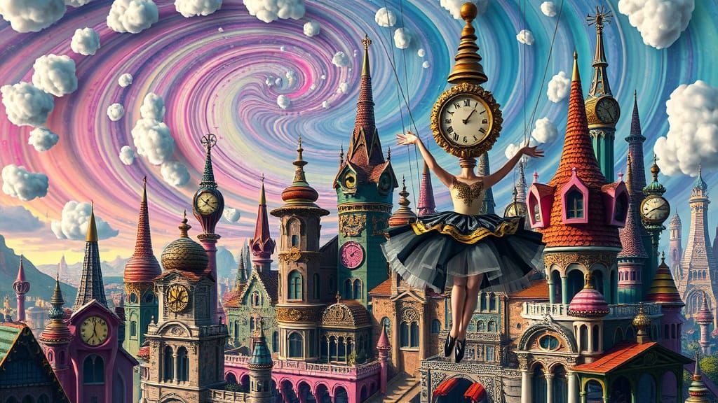 Surreal Cityscape in Vibrant, Cosmic Colors