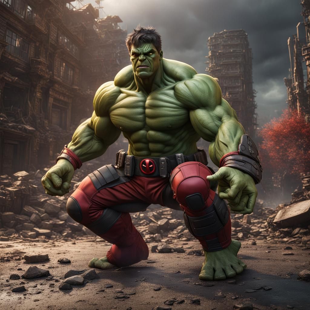 Hulk as Deadpool: Detailed Fantasy Concept Art