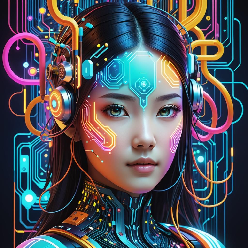 Dynamic Circuitry Avatar in Surreal Digital Illustration