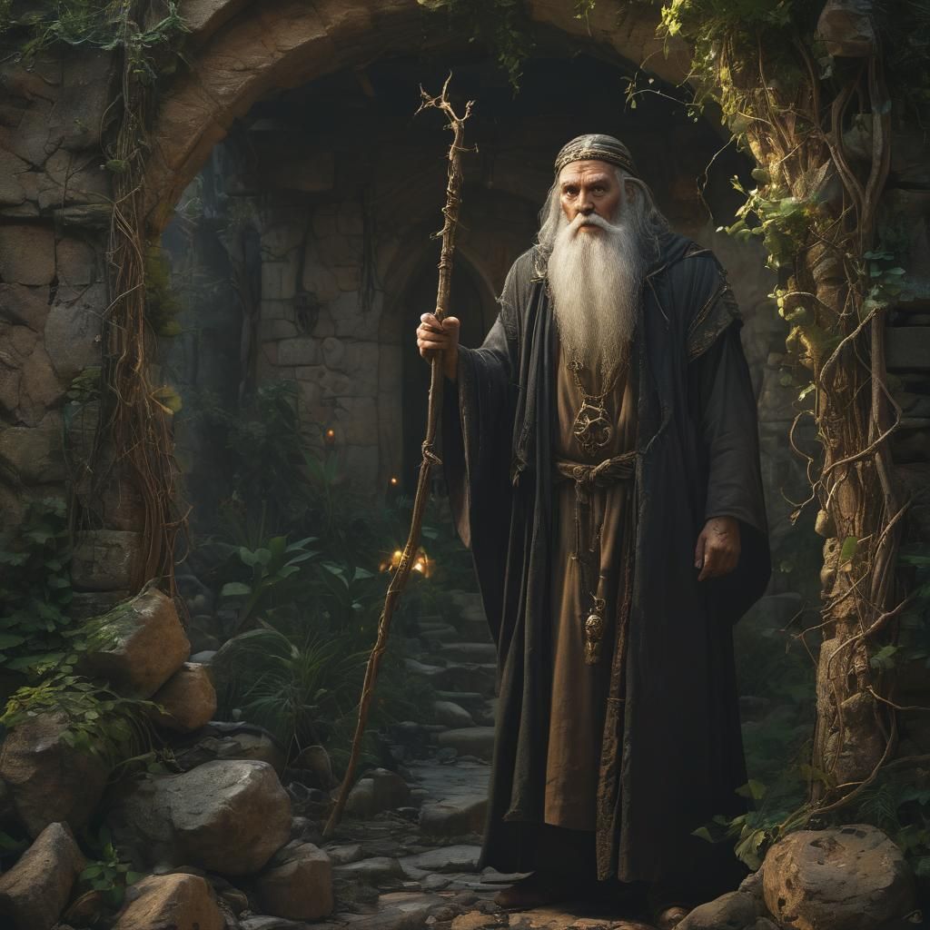 Mystical Wizard in Jungle Ruins: Matte Painting