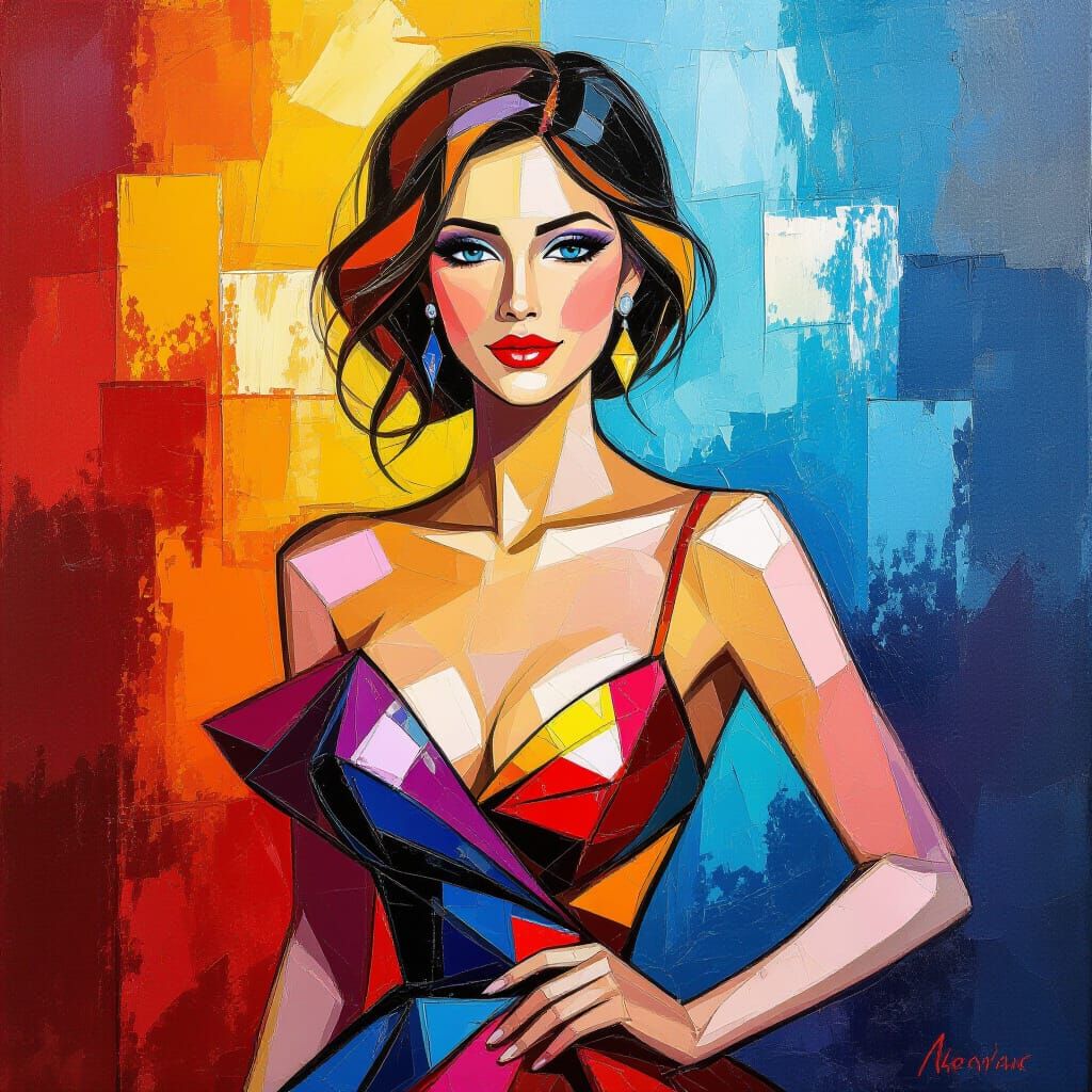 Woman in Shiny Gown, Neo-Impressionist Style