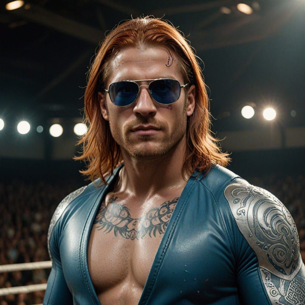 Epic Red-Haired Wrestler in Dramatic Arena Cinematic Film St...