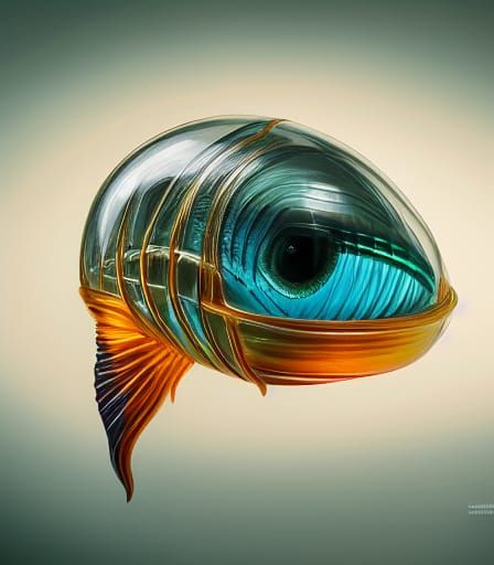 Alien Fish Encased in Aqua Crystal: Hyperrealistic Art