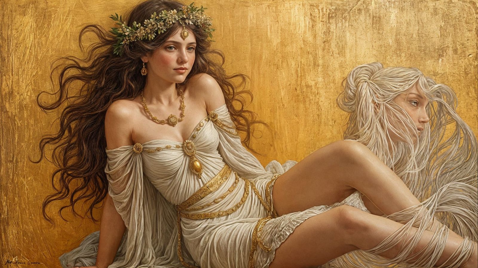 Helen of Troy in Peacock Garden, Impressionistic Oil Paintin...