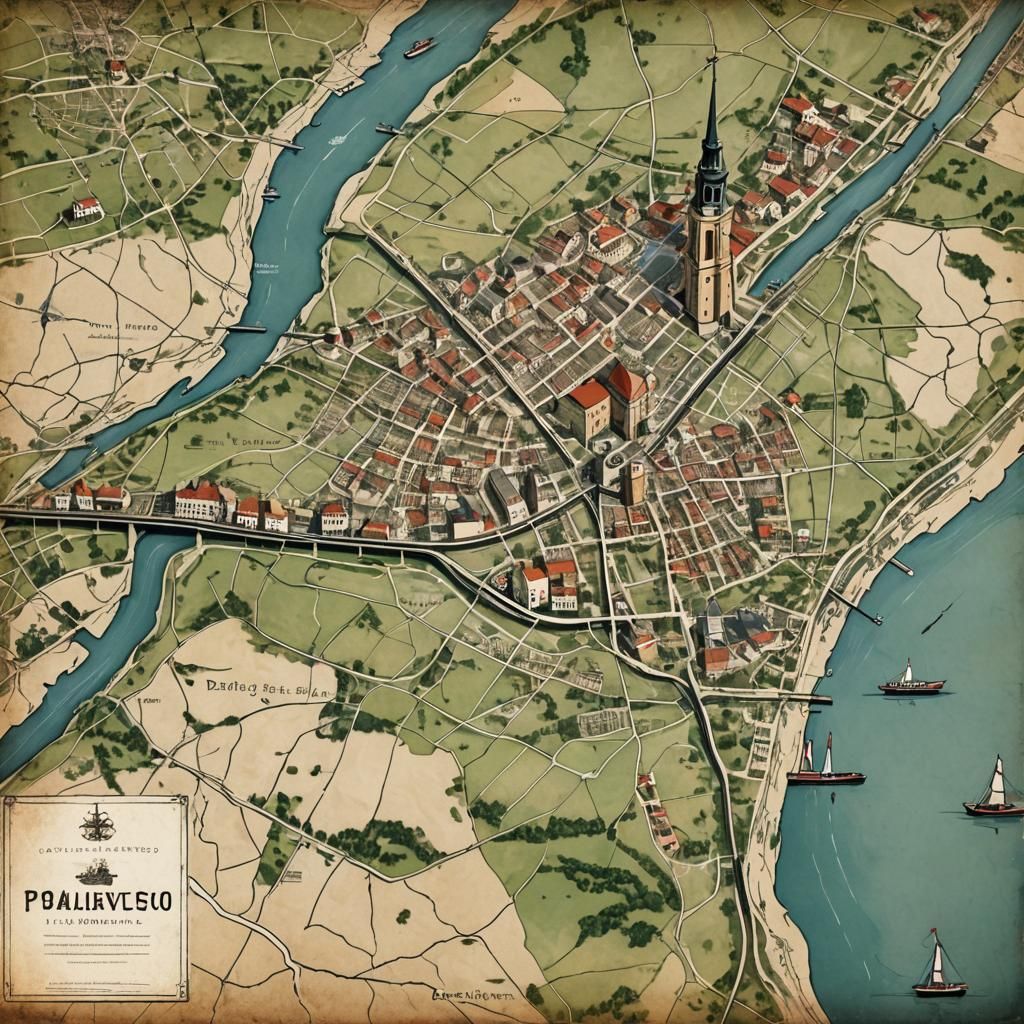 Rustic Map of Pančevo, Serbia with Landmarks