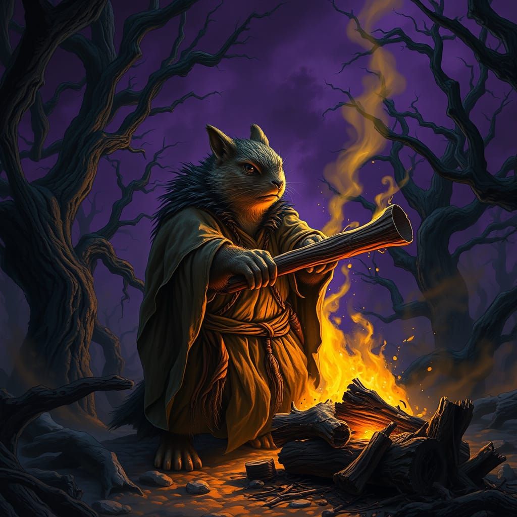 Woodchuck in Ancient Forest Ritual