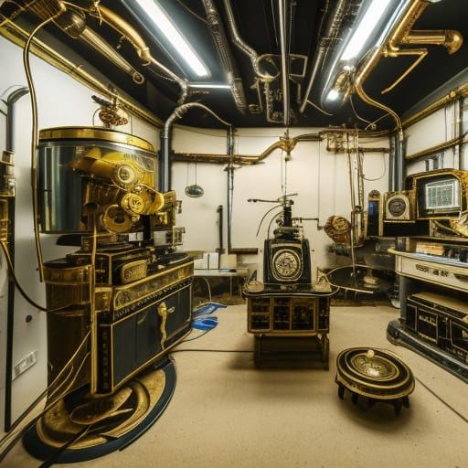 Intricate Steampunk Laboratory with Retro Science