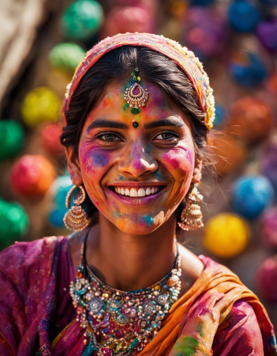 Joyful Holi Celebration in Vibrant Colors
