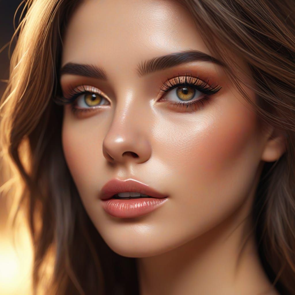 Woman with Alluring Makeup in Vibrant Digital Art