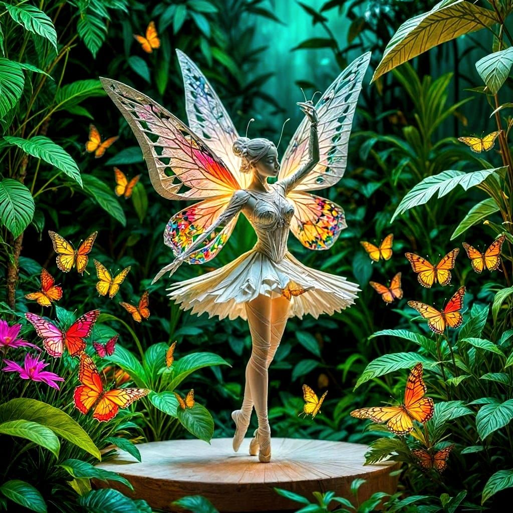 Paper Ballet Dancer Sculpture in Butterfly Conservatory
