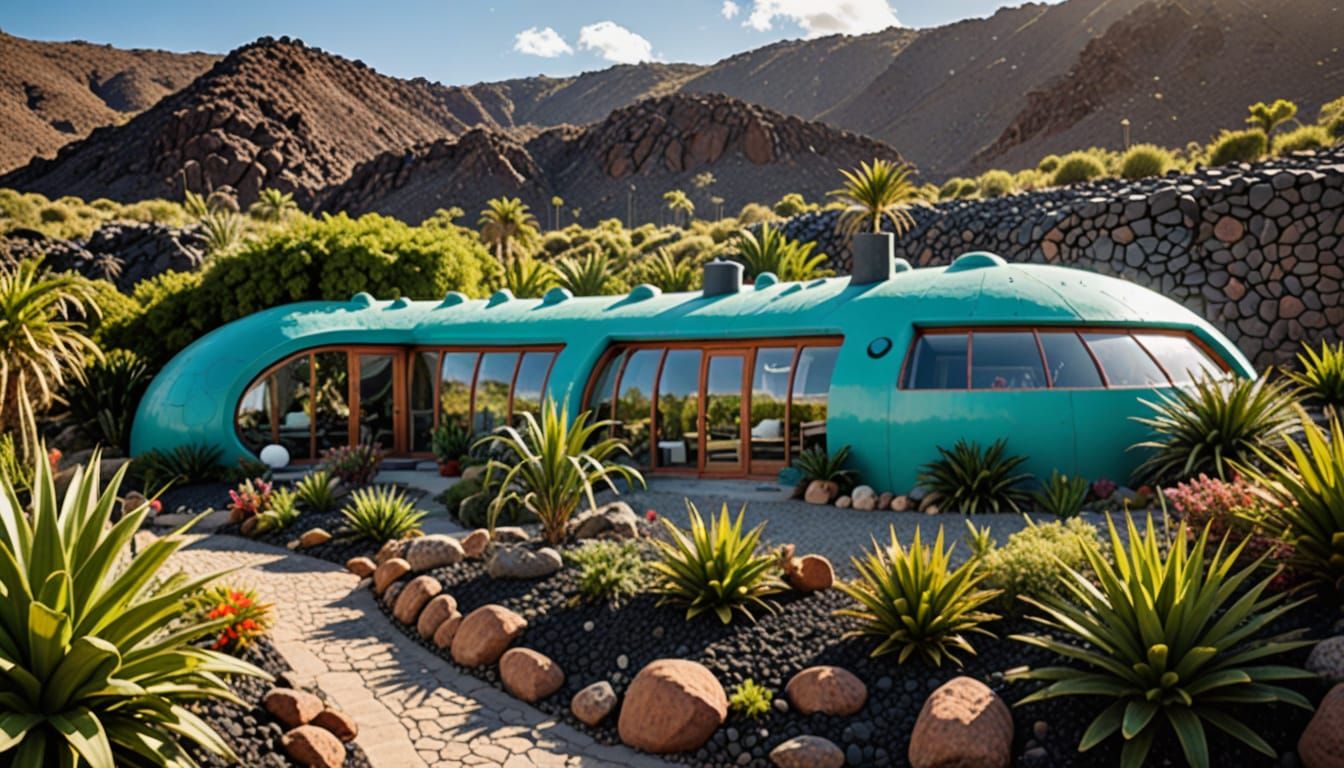 Futuristic Earthship Eco-Home in Volcanic Landscape