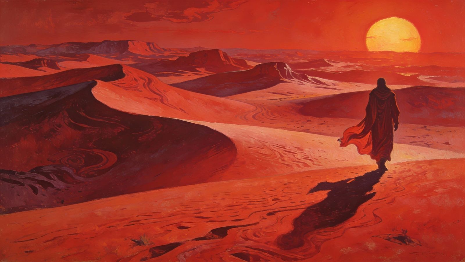 Ominous Red Desert Landscape with Prophet Figure